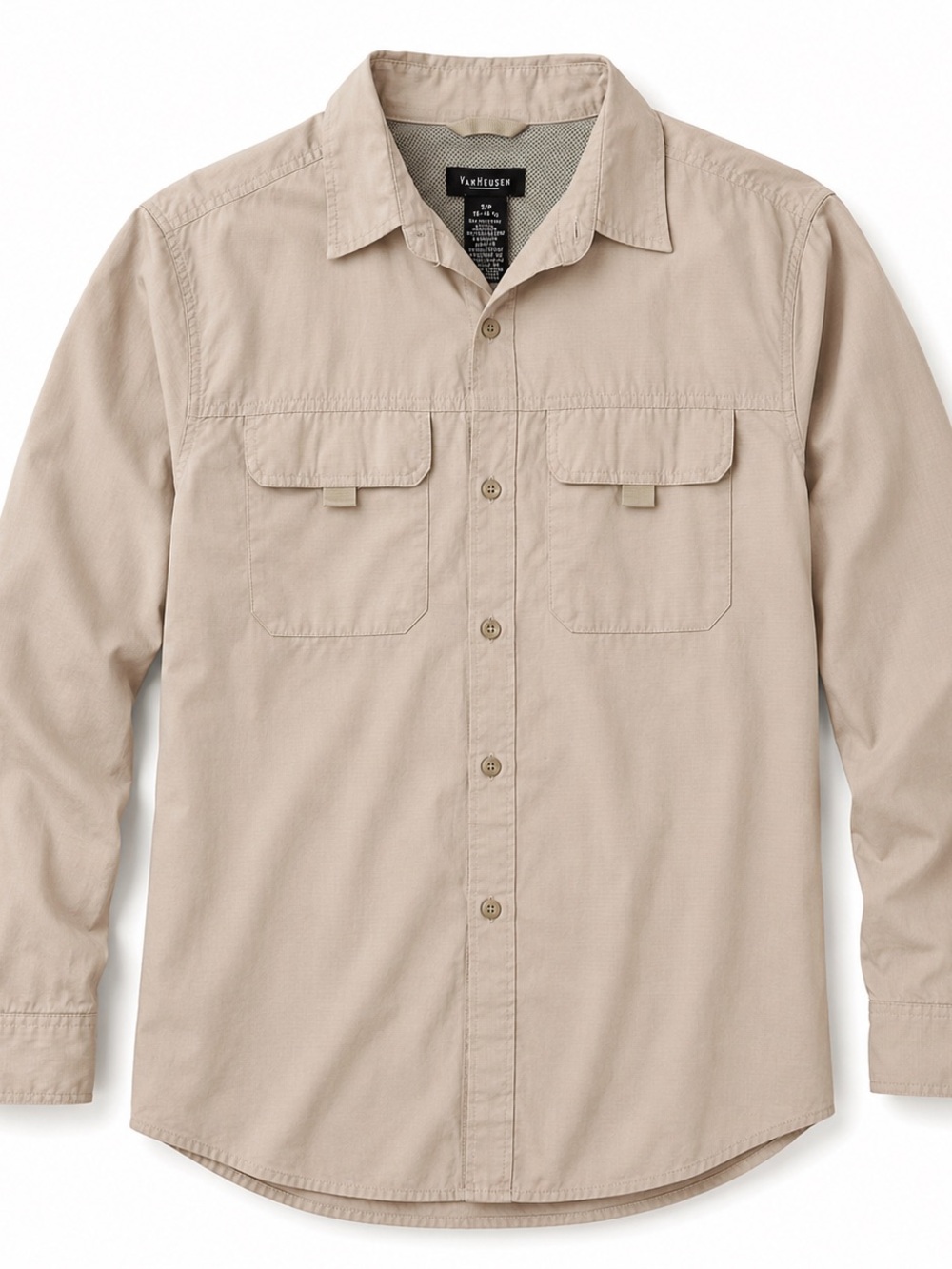 Van Heusen Men’s Tan Outdoor Fishing Utility Shirt Small